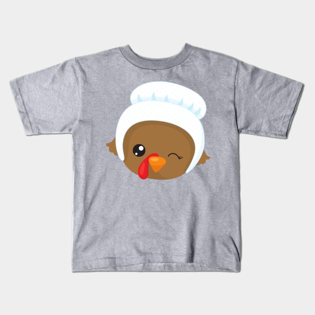 Thanksgiving Turkey, Brown Turkey, Pilgrim Bonnet Kids T-Shirt by Jelena Dunčević